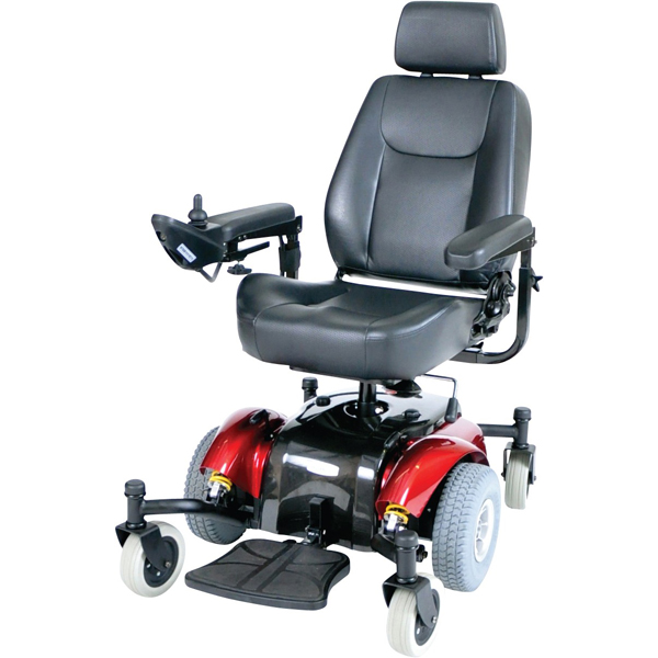 Intrepid Mid-Wheel Power Wheelchair - 20 Inch Captain Seat Red - Click Image to Close